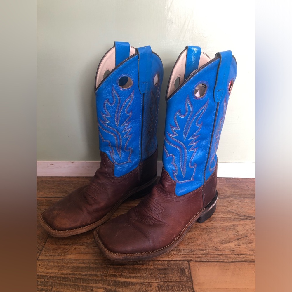Old West Cowboy Boots Boys Square Toe 5 Youth Blue Thunder Oil BSY1840